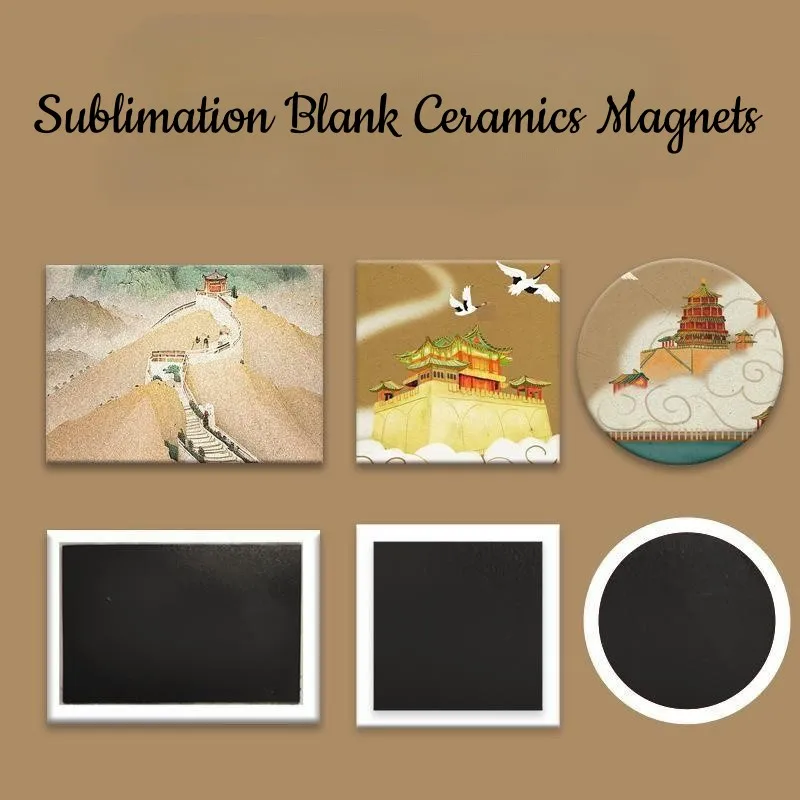 Leere Sublimations-Keramik-Magnete, Kühlschrank-Magnetdekoration für personalisierte DIY-Küche, individuelles Geschenk, rund/rechteckig/quadratisch