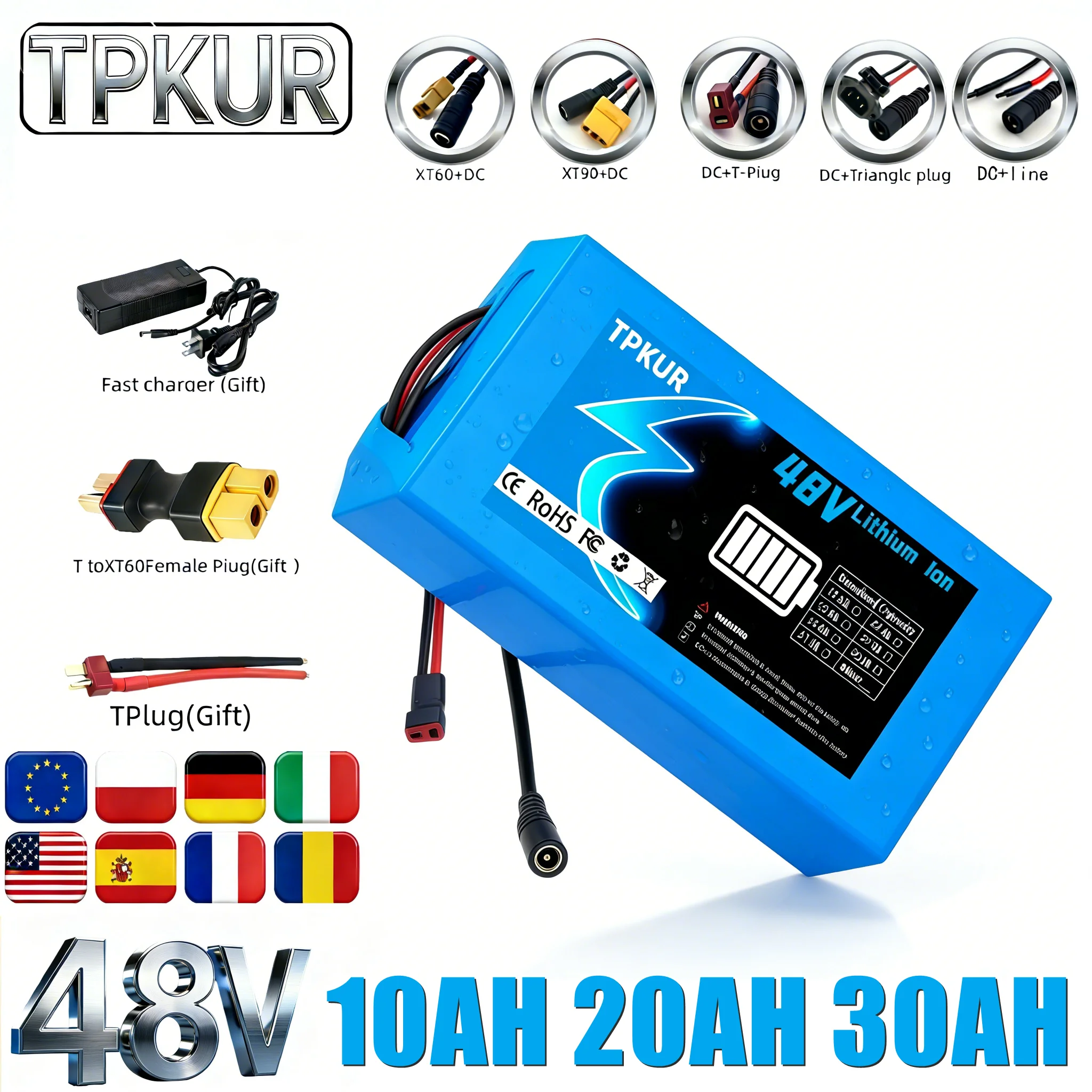 Multi-Capacity 18650 Lithium Battery Pack 48V 13S/2P/4P/6P Complete BMS & Fast Charger Compatible 100-1500W Scooter Devices