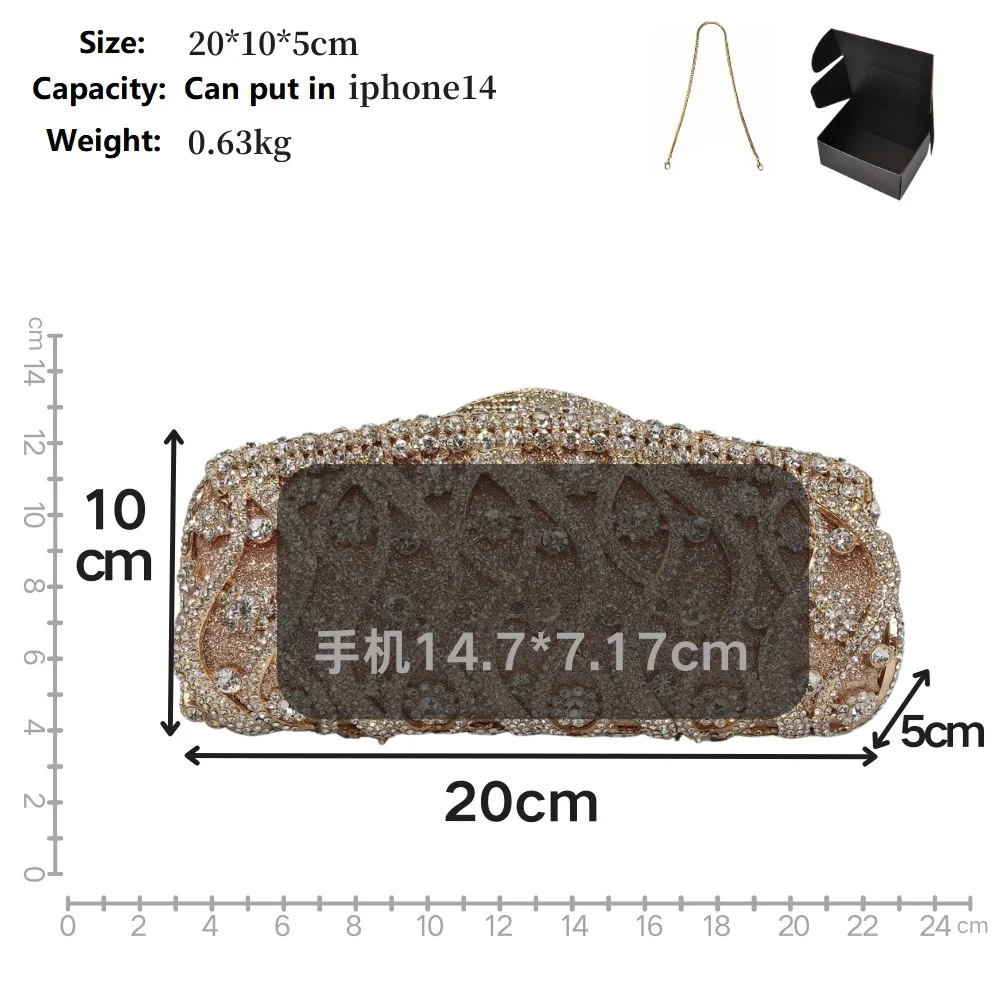 Elegant Wedding Bride Handbags Gold Rhinestone Evening Bags for Women Luxury Designer Clutch Purses Crystal Vintage Shiny Bags