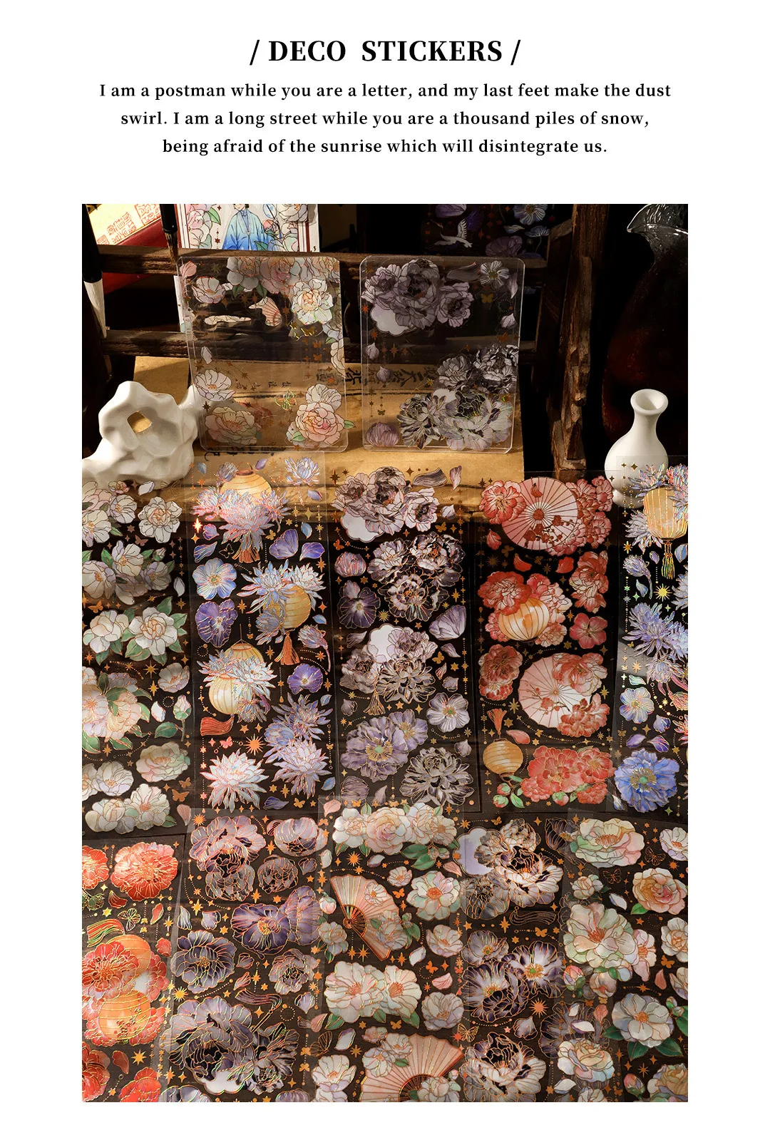 3 Sheets/pack Sky Light Flower Shadow Series 3D Color Hot Gilding PET Stickers China Retro Plants Scrapbook Decorations