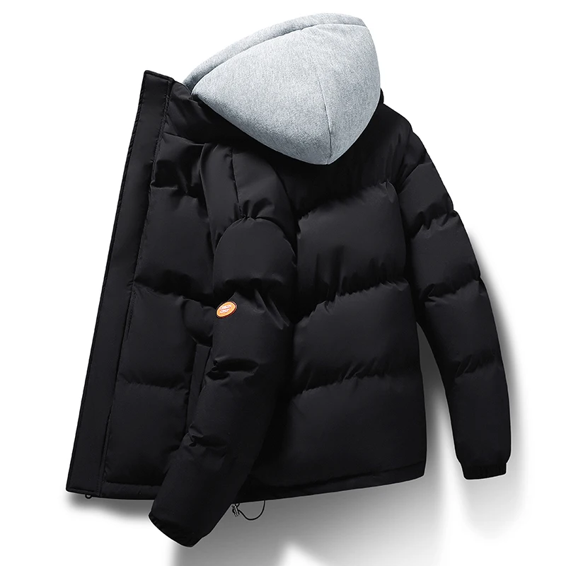 Winter New Hong Kong Stil gefälschte zweiteilige Baumwoll jacke Männer lose Brot Kleidung Trend verdickte Jacke Kapuze Baumwoll jacke