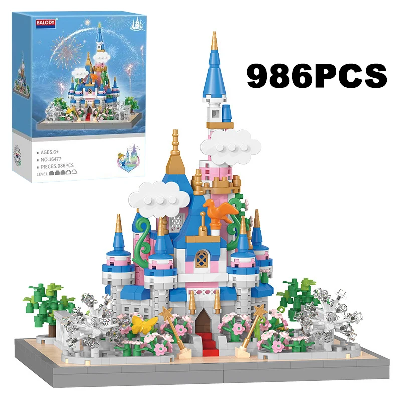 

Creative Cartoon Pink Princess Castle Architecture Building Blocks Fairy Tale Street View Micro Model Bricks Toys Kids Girl Gift