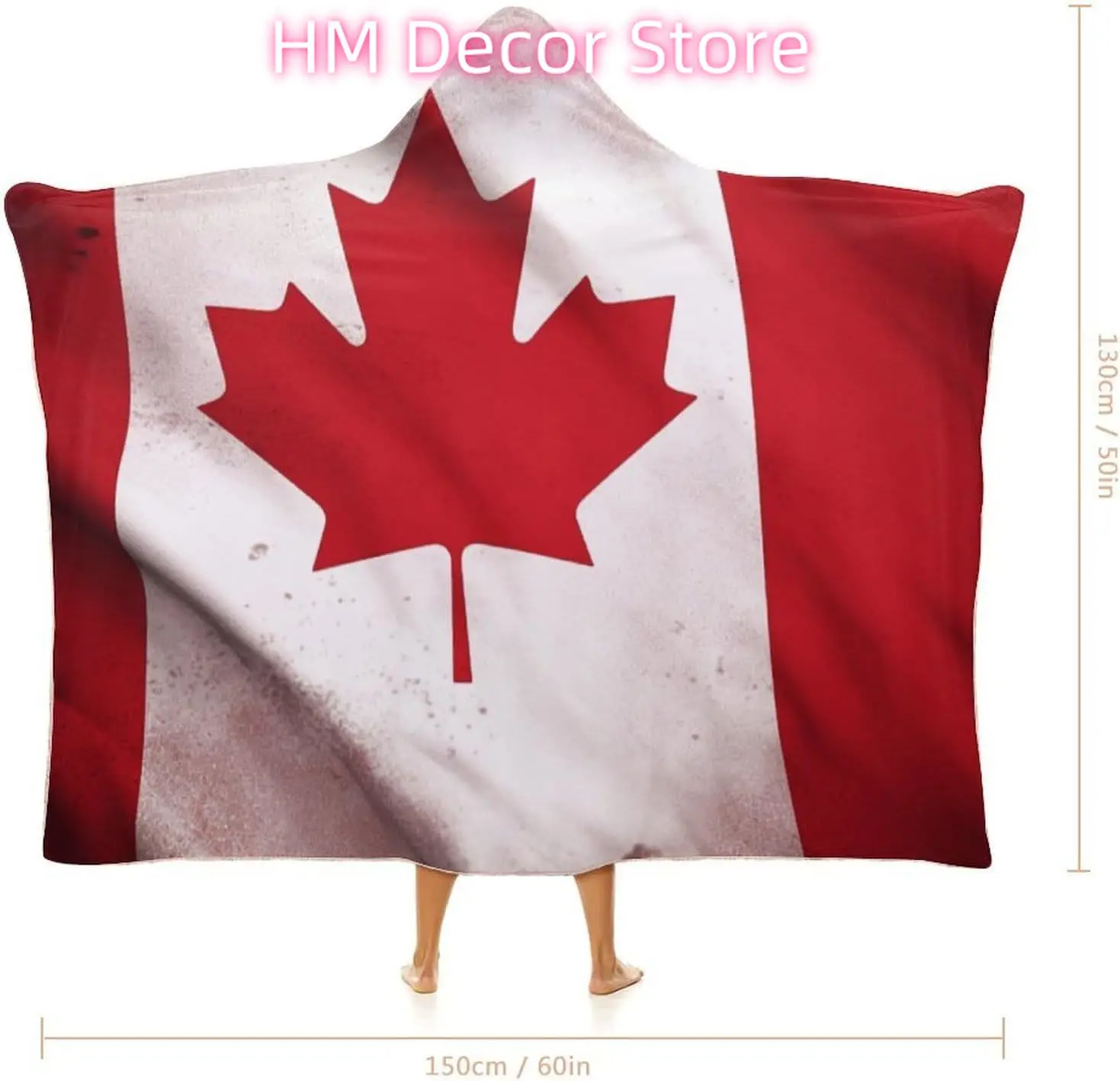 Canadian Flag Wearable Hooded Blanket, Ultra Soft Arctic Velvet Cape Cloak Unisex - Cozy Wearable Blanket