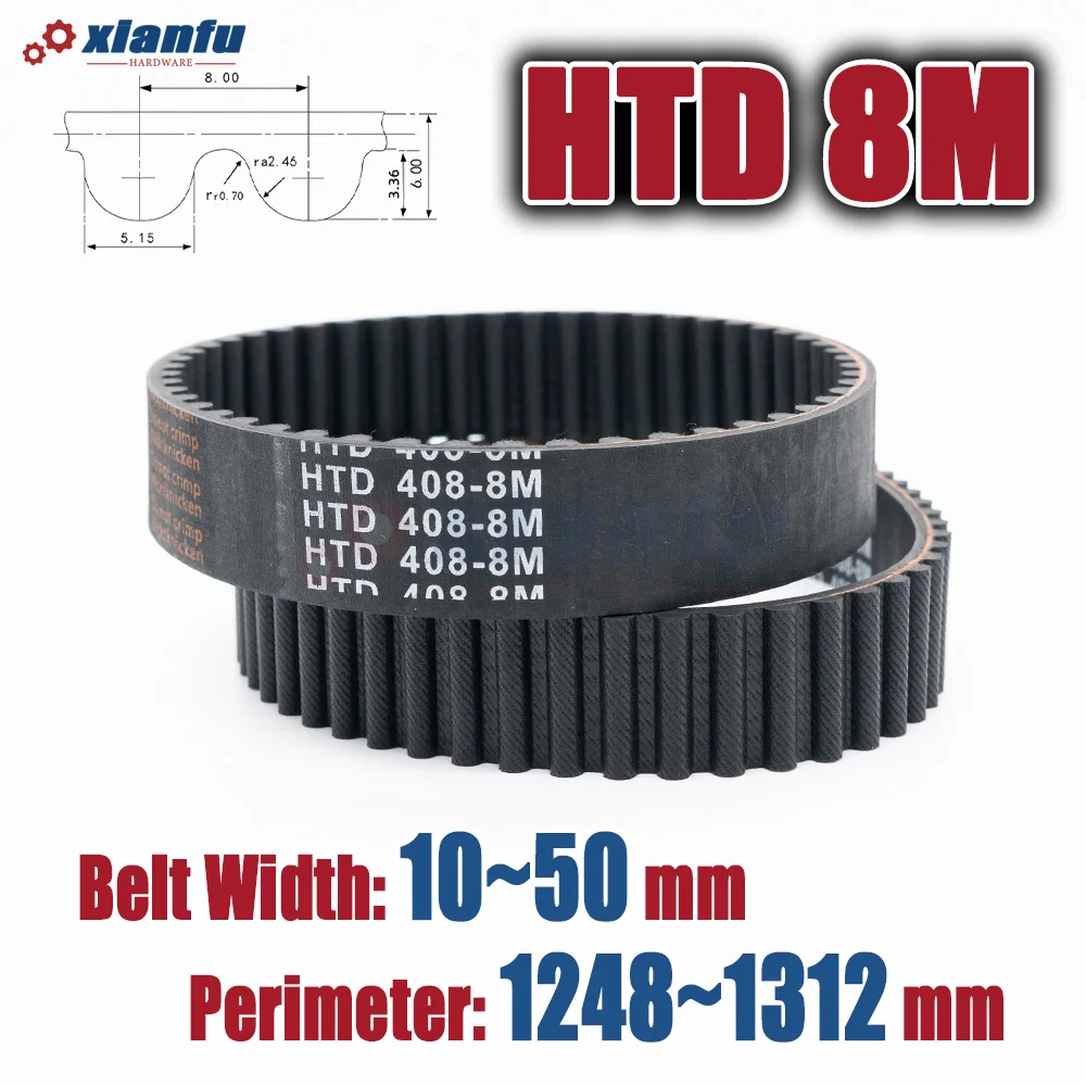 HTD 8M Rubber Timing Belt Perimeter 1248 1256 1264 1272 1280 1288 1296 1304 1312mm HTD8M CNC Drive Width 10~50mm 8M Transmission