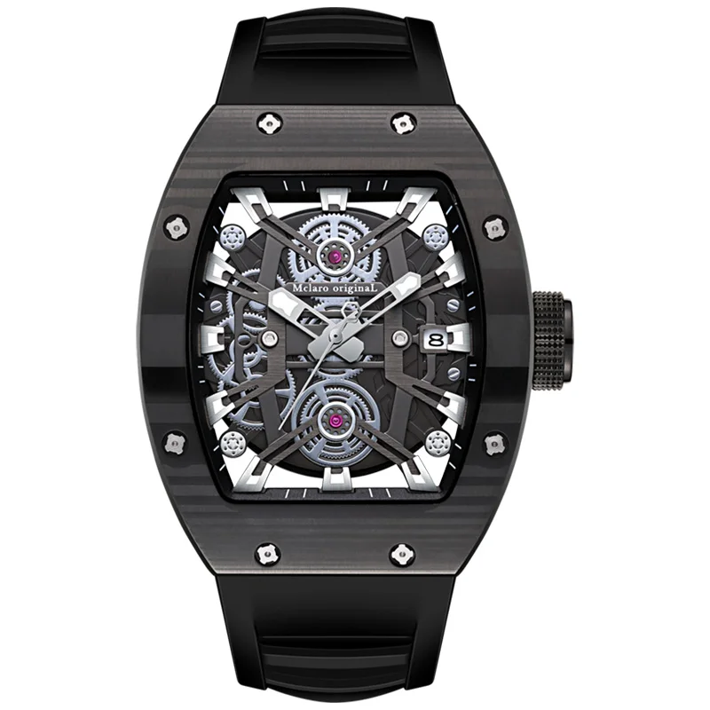 ساعة Mclaro originaL الفاخرة للرجال 50 متر مقاومة للماء ميكانيكية مضيئة ساعة رجالي رياضية بسوار من السيليكون للرجال