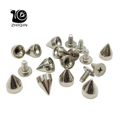 7*9mm 100set Silver Punk Spike Alloy Spikes Cone Screwback Metal Studs Leathercraft Rivet Bullet Spike Punk Spots Pet Collar