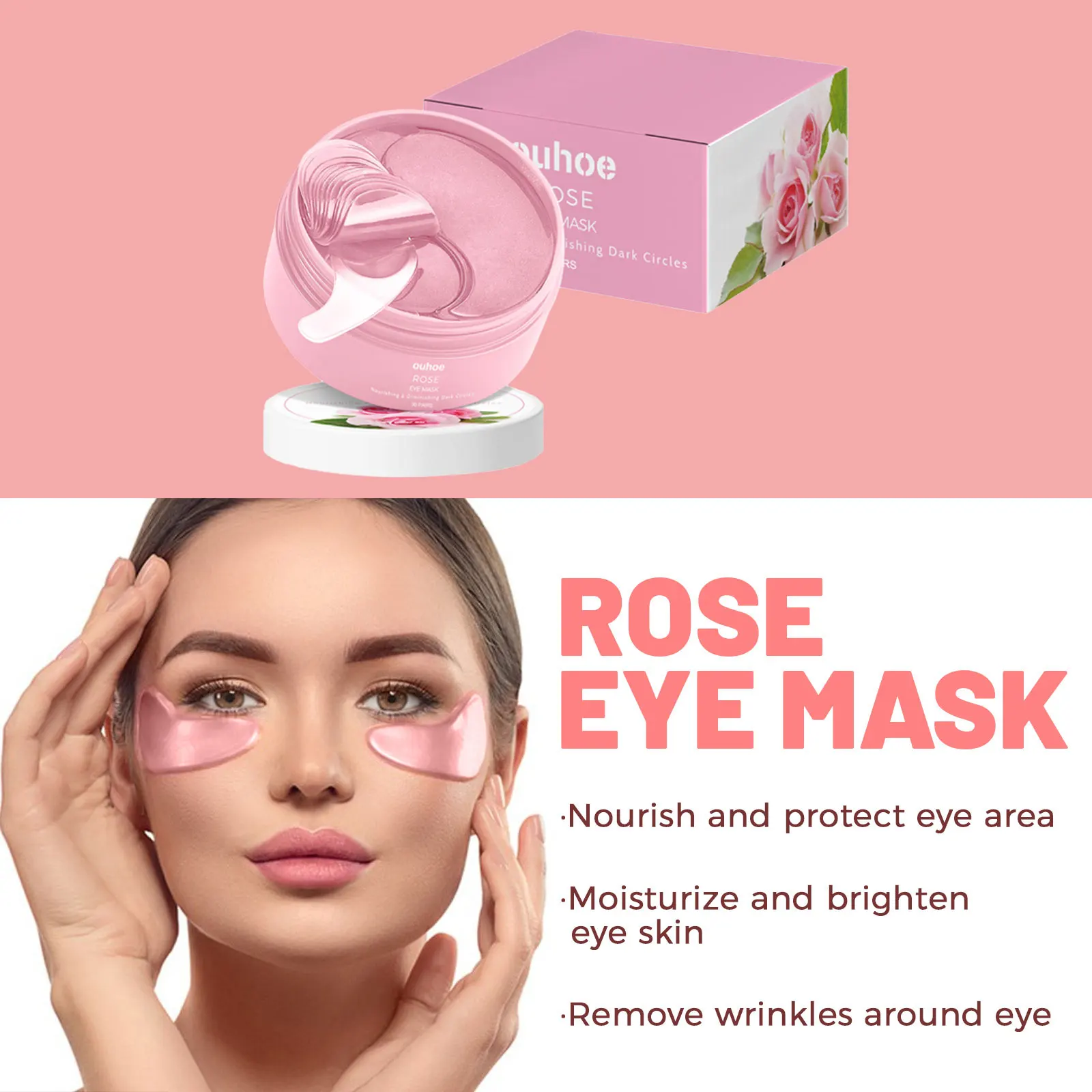 Rose Hyaluronic Acid Eye Mask Anti Dark Circles Removing Eye Bags Edema Moisturizing Firming Puffiness Collagen Eye Gel Patches