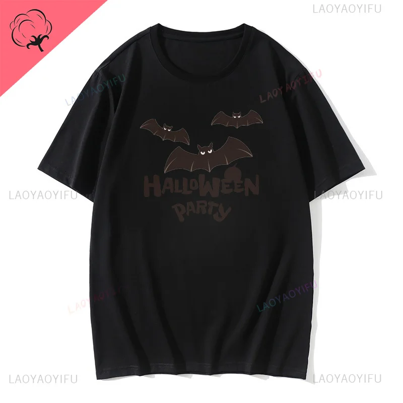 Halloween fun little bat print fashion street wear trend casual summer men women universal crew-neck short-sleeved T-shirt