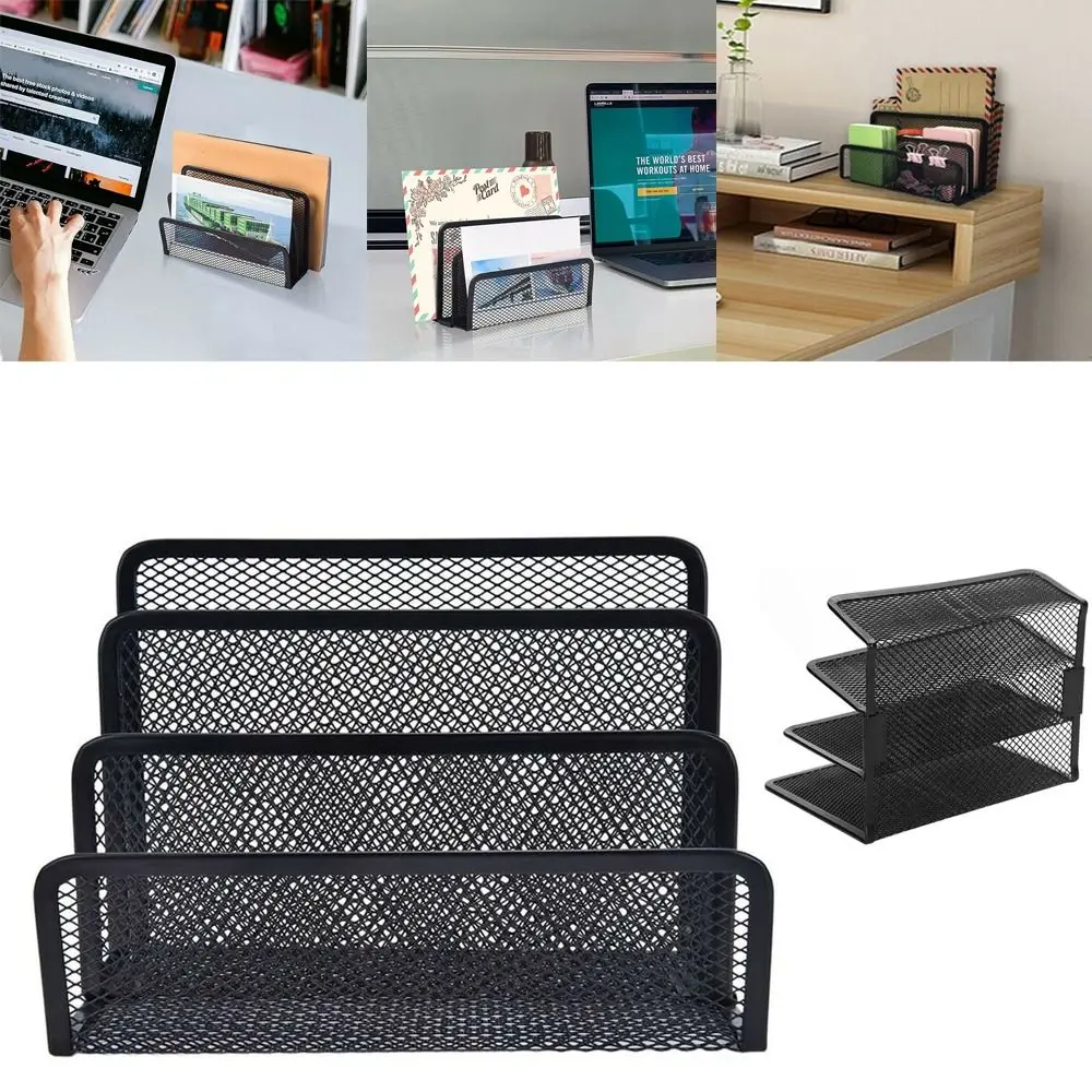 Desktop Office Book Holder Document Stand Folder Mesh Storage Box File Storage Rack Mesh Tray Letter Paper Holder