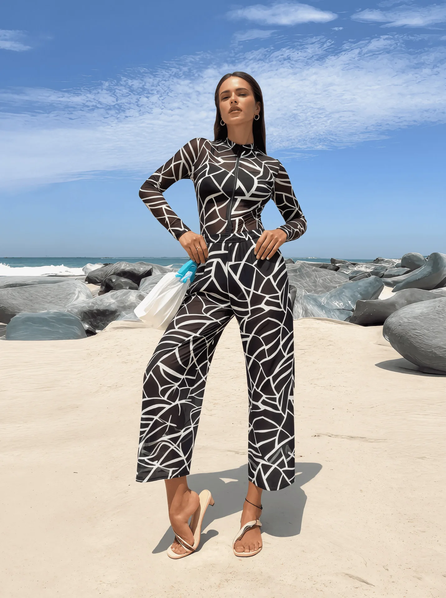 WackDaria Women Patchwork Swimsuit One Piece Zipper With Cover up Black White Color Купальник Intelligent Maillot De Bain Femma