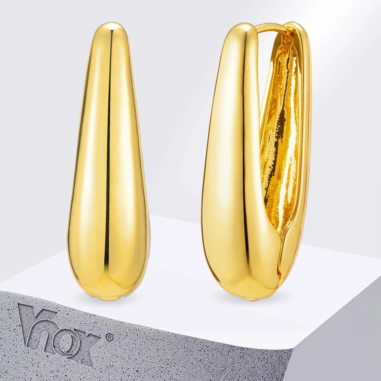 Vnox Minimalist Metal Waterdrop Hoop Earrings, Gold Plated Teardrop Huggies, Chic Dainty Streetwear Jewelry