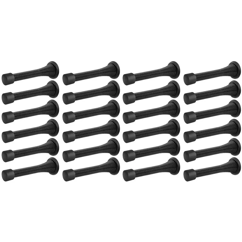 【COMELY】24 Pack Black Spring Door Stops, Flexible Spring Door Stopper With Low Mounted Black Rubber Bumper Tips