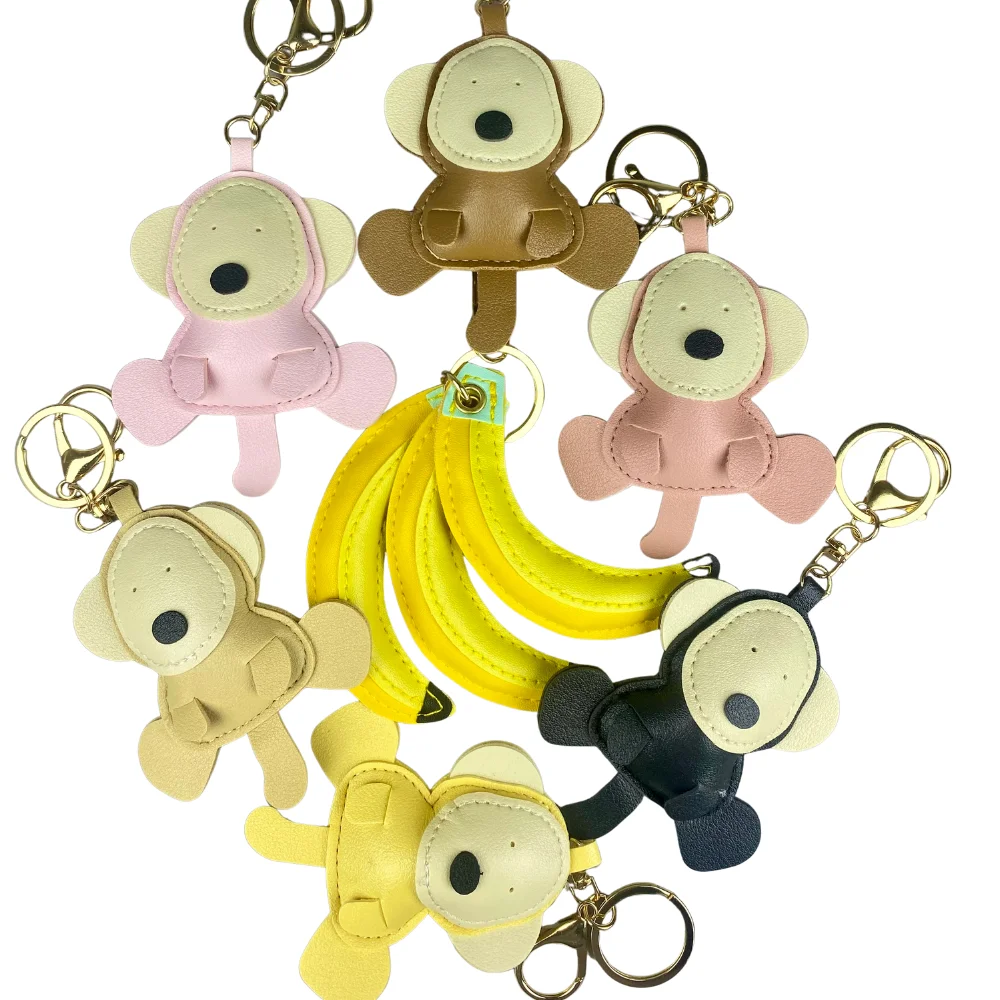 Adorable PU Leather Keychain Set: Cute Monkey & Banana, 6 Soothing Colors - Perfect Bag Charm for Daily Joy & Unique Style