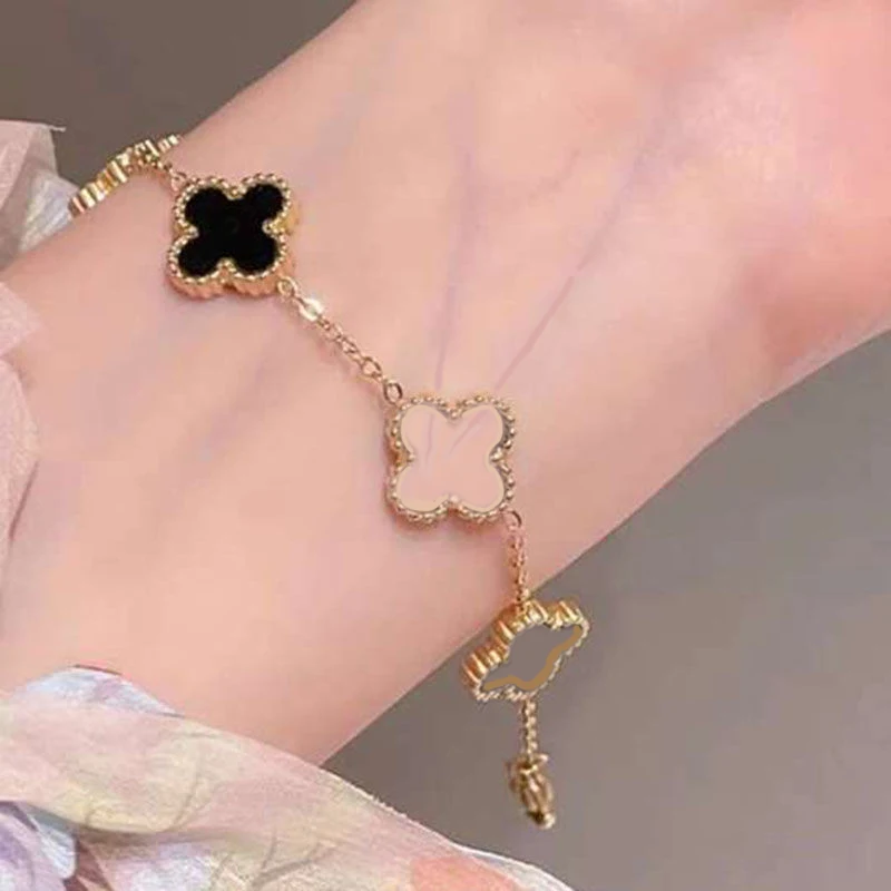 Fashion Bracelet Reversible Cinquefoil Flower Gold Color Women\'s Trend Party Jewelry Accessories Gifts