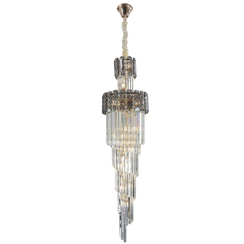 

Revolving staircase long chandelier, villa living room crystal hollow modern simple duplex floor hall light