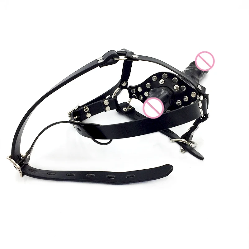 BDSM Harness Double Head Penis Mouth Plug Ball Gags Bit Mouth Slave Fetish Bondage Sex Toys Adult Toys For Men and Women