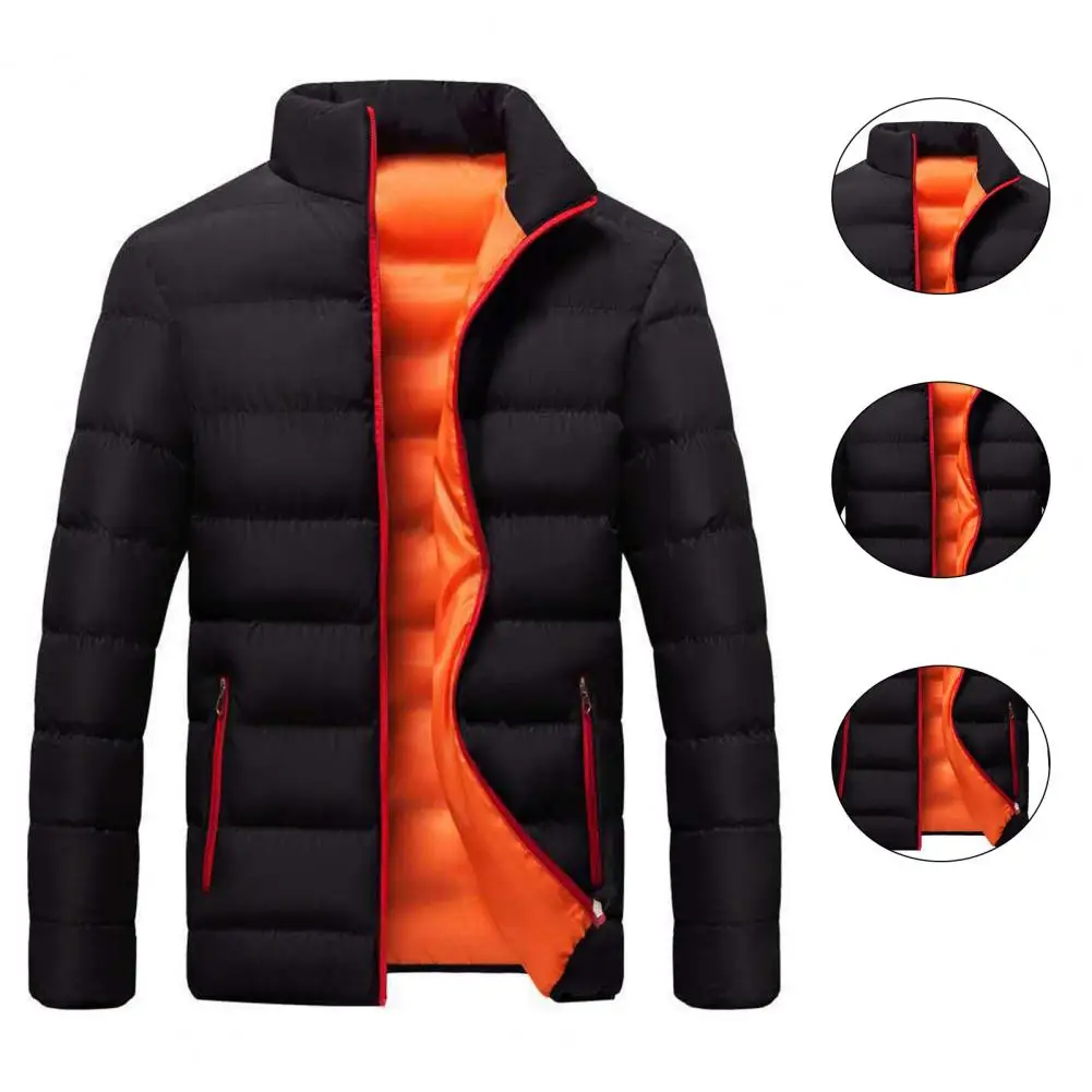Veste matelassurera coupe-vent pour homme avec fermeture éclair à col montant, manteau d'optique chaud, poches zippées sur les deux côtés, hiver