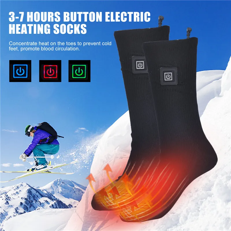 3-7 Hours Button Electric Heating Socks Adjustable Breathable Quick-drying for Women Men Winter Skiing Outdoor Sports Sock