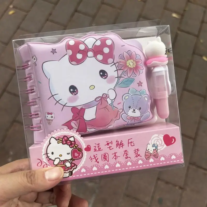 Kawaii Sanrio Hello Kitty Kuromi Cinnamoroll Coil Book Set Highlighter Pen Stationery Set Student Supplies Girl Birthday Gift