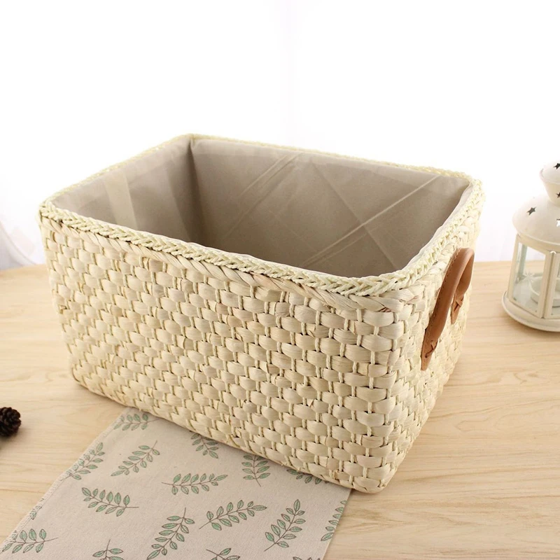 Manual Woven Storage Basket Handmade Laundry Wicker Baskets Sundries Organizer Clothes Toys Container Decoration -White