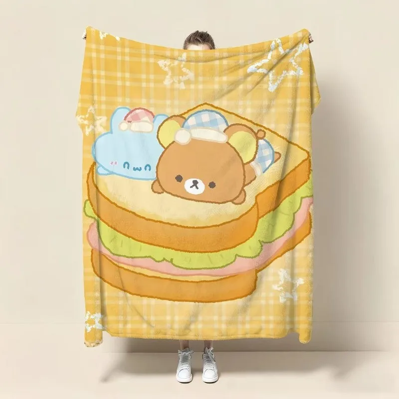 Rilakkuma Flanelldecke, kreatives, hochwertiges Anime-Cartoon-Design, digital bedruckt, verdickt, warm, weich, für Männer und Frauen, als Schlafdecke geeignet. – Detail 5