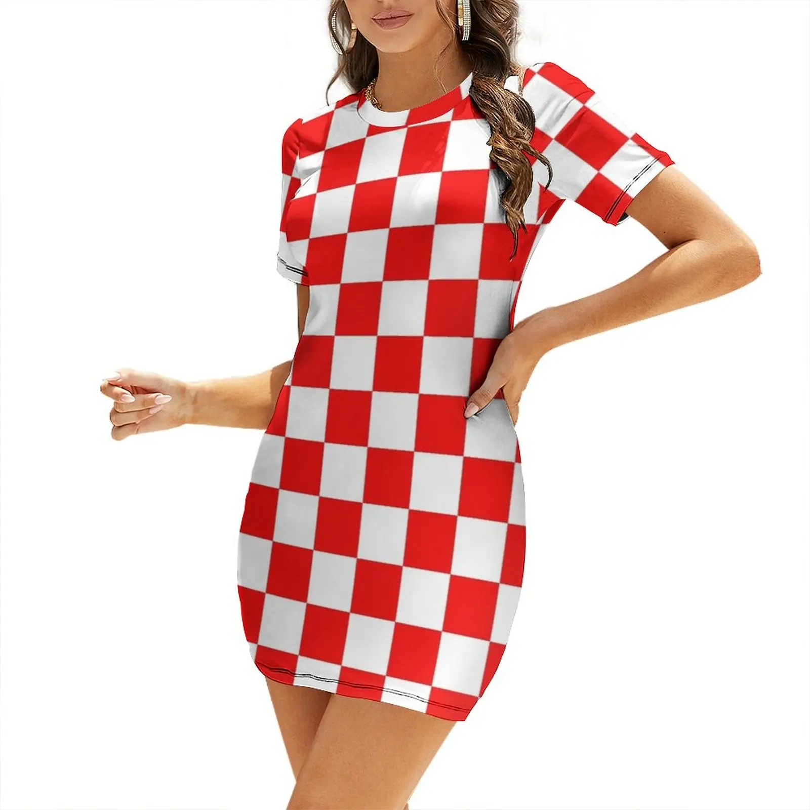 

Croatia Checkerboard Short Sleeved Dress clothes for woman