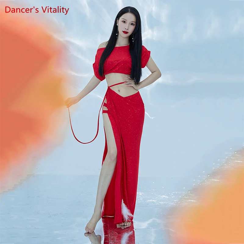 Belly Dance New Female Elegant Top Practice Clothes Suit Ice Crystal Skirt Summer Profession Dancing Performance Clothing