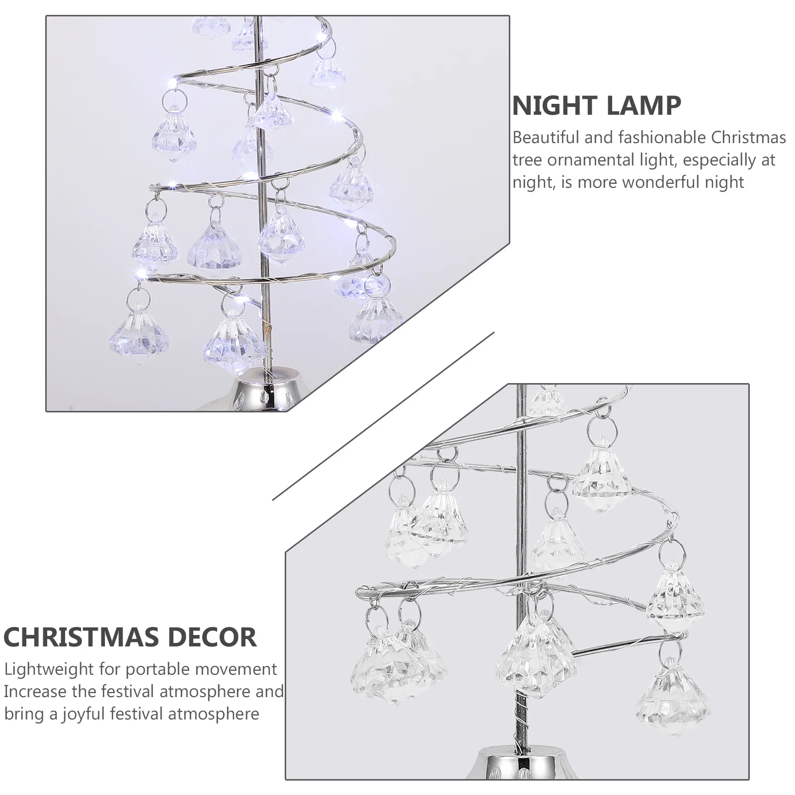 

Desktop Miniature Christmas Tree Iron Art Crystal Night Light Powered Small Luminous Xmas Party Tiny Tree Tabletop