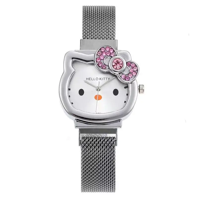 Hello Kitty Cute Subculture Brick Quartz Cartoon Metal Mesh Strap Magnetic Clasp Ornamental Watch Kawaii Birthday Gift