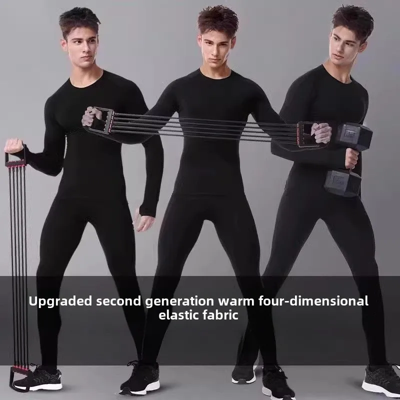 

Men's Clothing Winter Warm Undershirts Plush Thermal Underwear Set Elastic Compression Tights Fitness Men's Track Suit Set