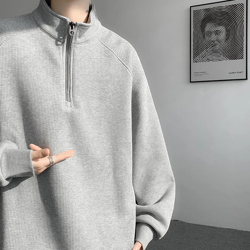 

Large Size Zipper Long Sve Hoodie Men's Color Stripe Texture Stand Collar Casual T-irt Youth Faion Autumn Winter