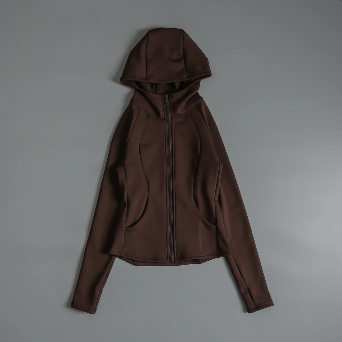 سترة يوجا مخملية سميكة للخريف والشتاء الراقية للنساء للتنحيف والجري واللياقة البدنية سترة رياضية دافئة بغطاء للرأس وسحاب #6