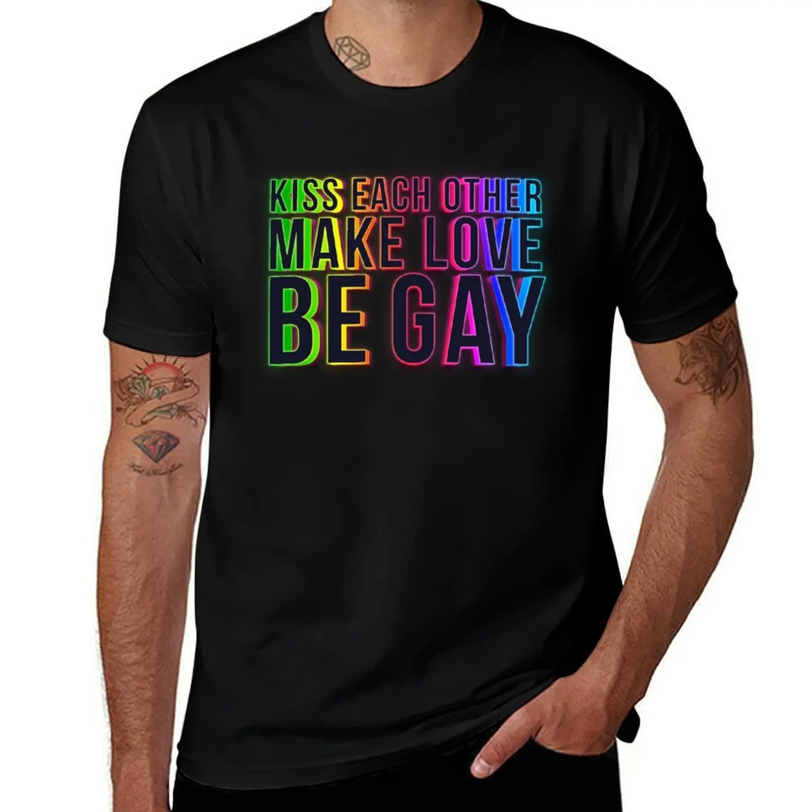 

Kiss each other, make love, be gay. T-Shirt plus size tops kawaii clothes funny meme t-shirts plain black t shirts men