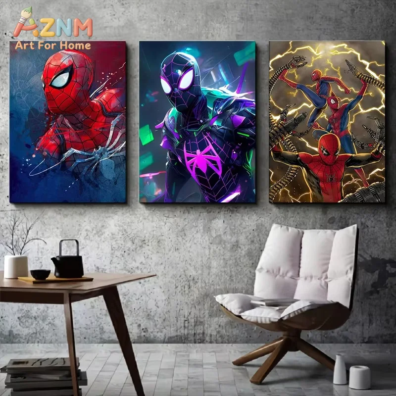 AZNM Hot Anime S-spiderM-man Poster Cartoon Art Canvas Painting Only Painting Core for Internet Cafe Bar Room Wall Gifts