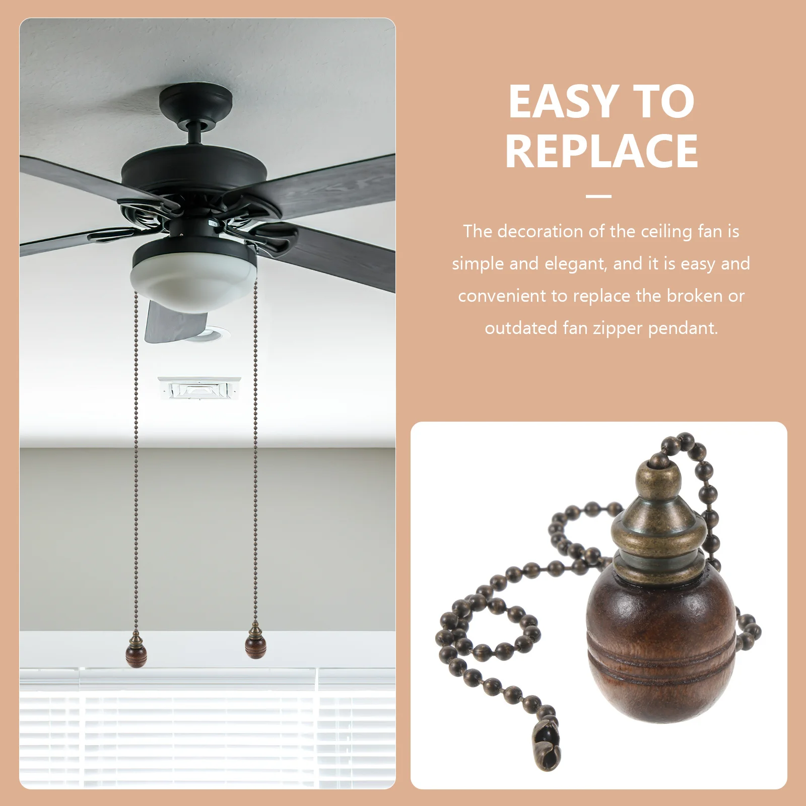 

Retro Wood Ball Pull Chain for Ceiling Fan Light Decorative Pendant Replacement Heavy Duty Extension Cord Compatible with High