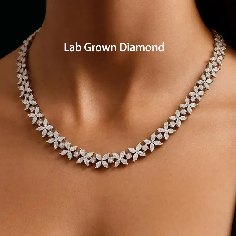 14K Gold 19.4Ctw Lab Grown Diamond Choker Necklace Designer Necklace for Women Wedding Necklace for Bride Luxury Necklaces