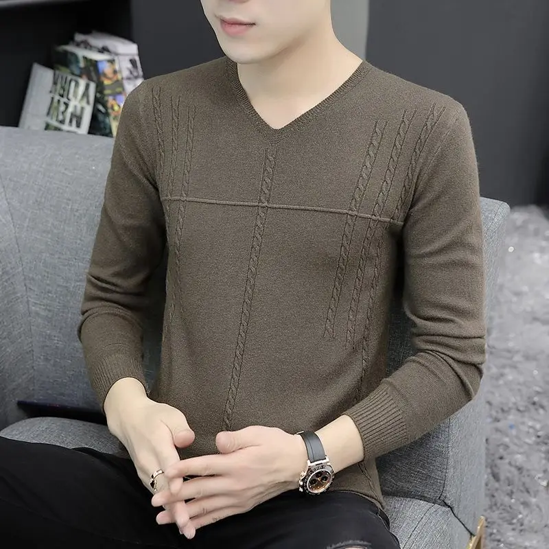 

Knitted Sweater Low Neck T-shirt Autumn and Winter Men Solid Color Pullovers Mock Fashion Z59