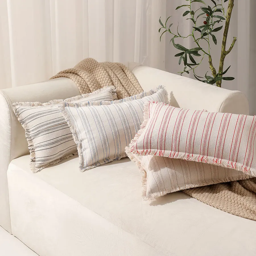 

Boho Pillow Covers 30x50 Living Room Sofa Fringed Edges Decorative Striped Throw Pillow Cover Breathable Summer Home Decor