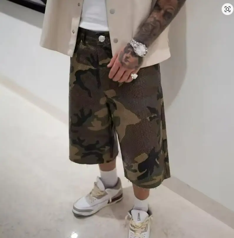 Y2K Retro Streetwear Python Camo Snake PatternJeans Glossy Coating Snake Denim Pants New Hip Hop Unisex Baggy Straight Leg Pants