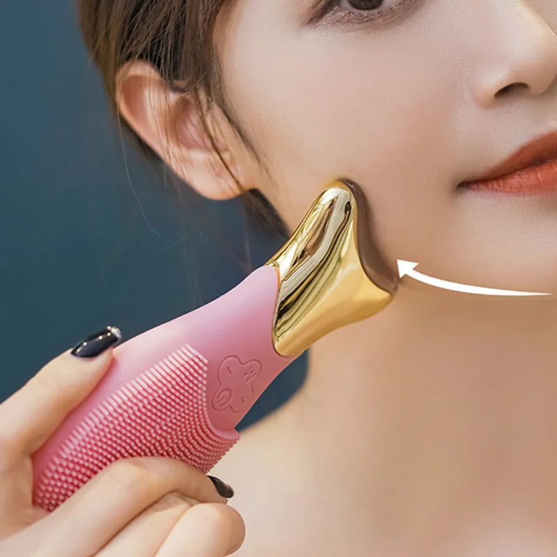 

Silicone Facial Cleansing Brush With LED Glow Sonic Vibration Warm Compress Beauty Tool For Home Spa For Women And Teens Gift