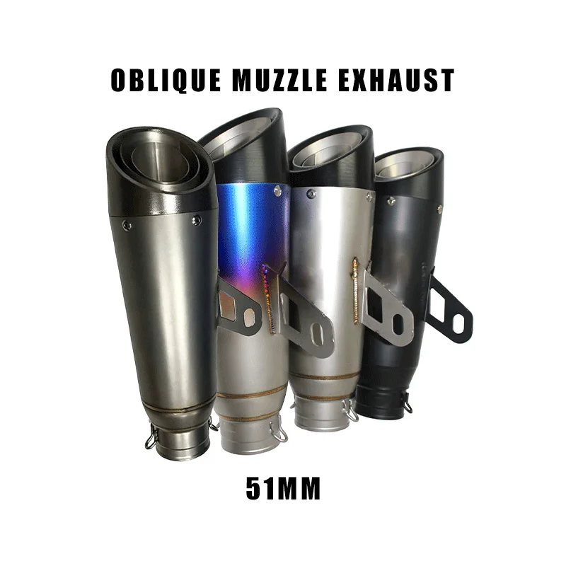 Universal 51mm Oblique Muzzle Motorcycle Exhaust Pipe Tail Tip CNC End Tip Stainless Steel Modified Exhaust Tail Pipe For Most M
