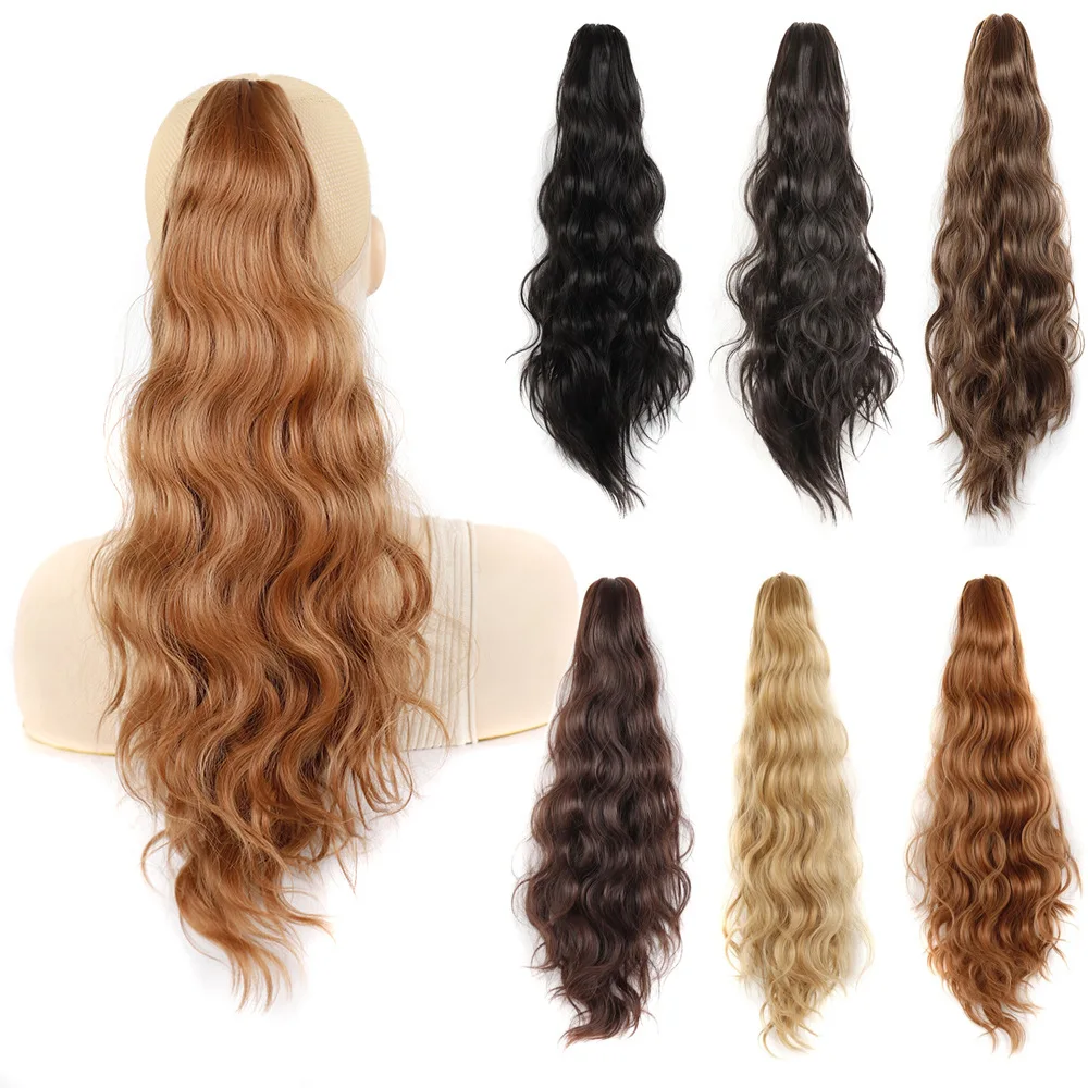 Casual Long Wavy Ponytail Extension Light Blonde Synthetic Hair Clip on Pony Tail for Women Daily Wear Summer Outfit Accessories