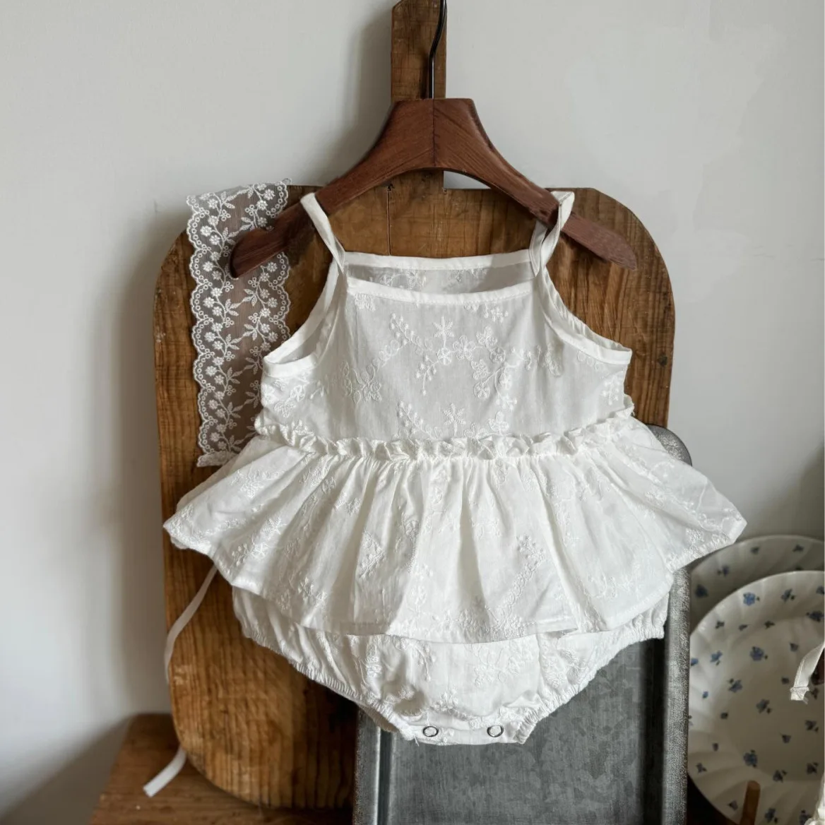 Baby Summer Fresh Floral Suspender Triangle Climbing Baby Girl Skirt Thin Fart Coat Infant and Child Pure Cotton Romper
