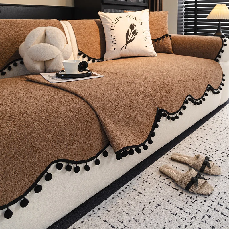 

Solid Color Sofa Cushion Shaped Non-slip Straight Row Irregular Four Seasons Universal Simple Style High-end Cushion Cover Towel