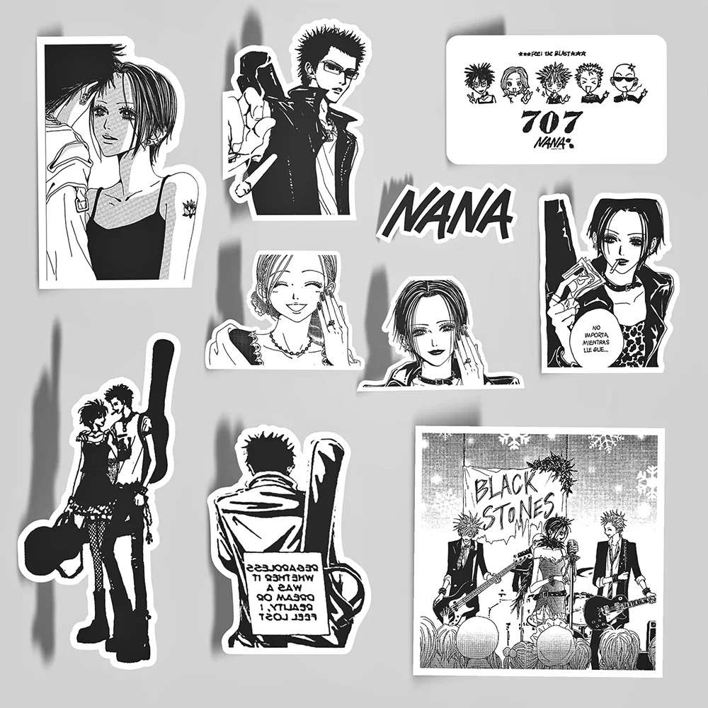 66PCS Japanische Anime NANA Aufkleber Schwarz Weiß Aufkleber Cartoon Dekoration Koffer Laptop Telefon Schreibwaren Manga Aufkleber Geschenke