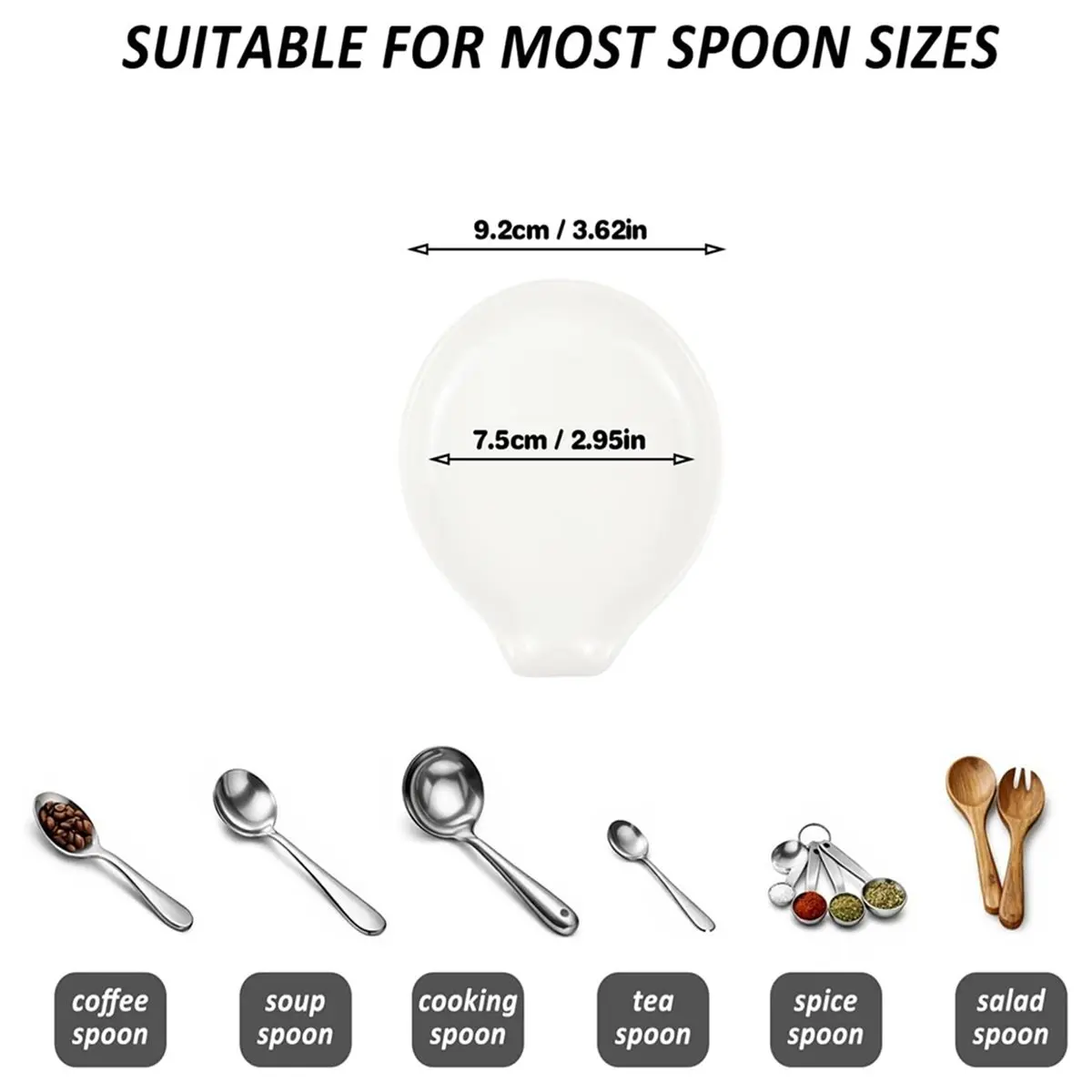 Ceramic Spoon Rest Set with Holder, 8Pack White Utensil Rests for Stovetops, Coffee and Tea Spoons