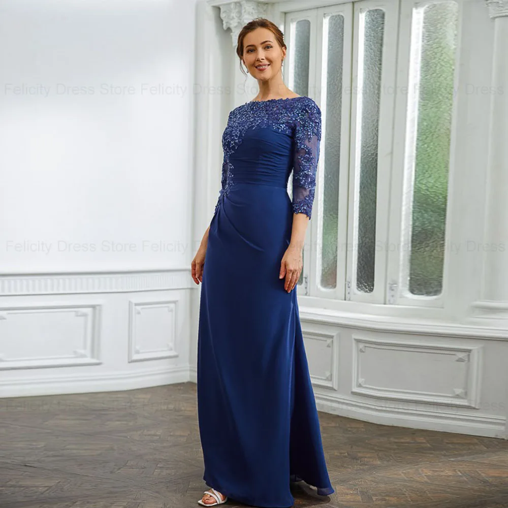 Gorgeous Mother of the Bride Dresses 2024 Sheath Bateau Elegant Wedding Guest Dresses Chiffon Applique Beaded Long Evening Gowns