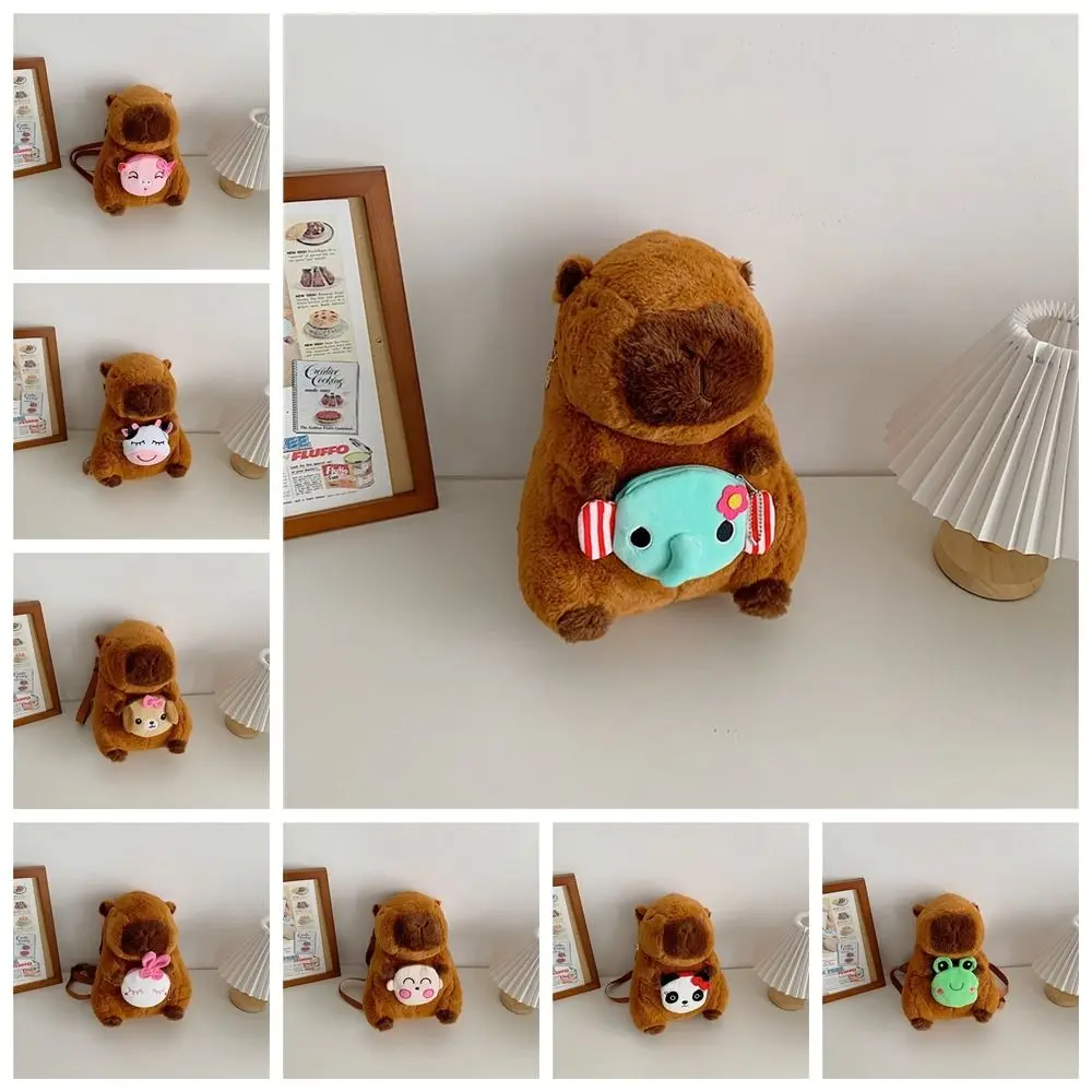 Large Capacity Capybara Plush Backpack Panda Animal Pattern Cartoon Children's School Bag Frog Storage Bag Kawaii Knapsack