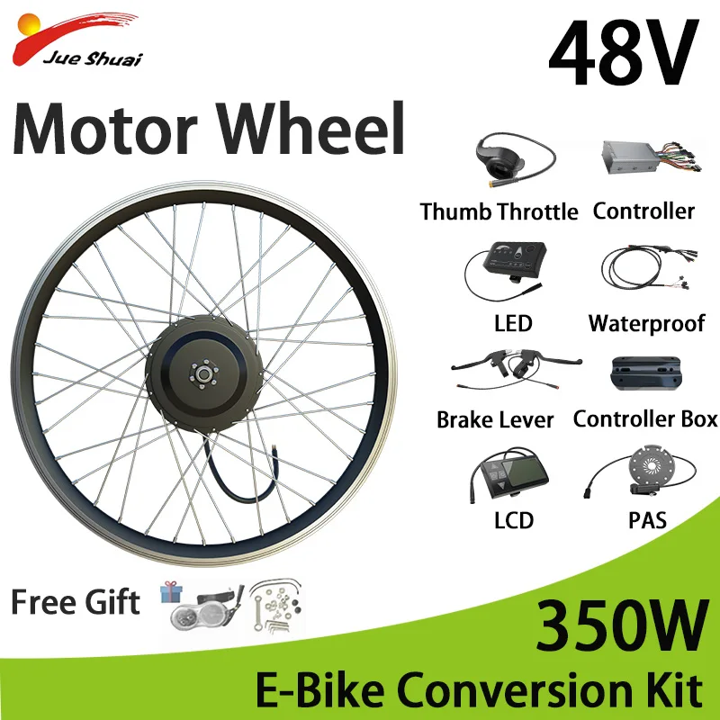 48V Electric Bike Conversion Kit 350W Rear Motor Wheel E-Bike Conversion Kit Brushless Gear Motor Wheel Rated Speed 30-38KM/H