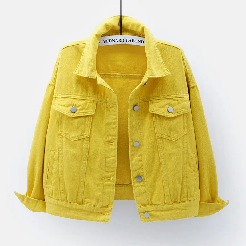 Spring and Autumn New Colored Large Size Denim Jacket Women's Short Korean Version Loose Long Sleeve Jacket Casual Top